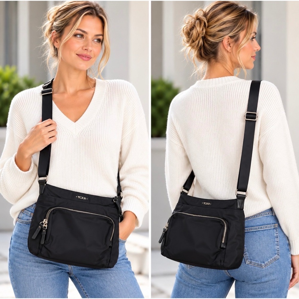 TUMI Voyageur Capri Crossbody Bag Black Nylon Travel Organizer Purse